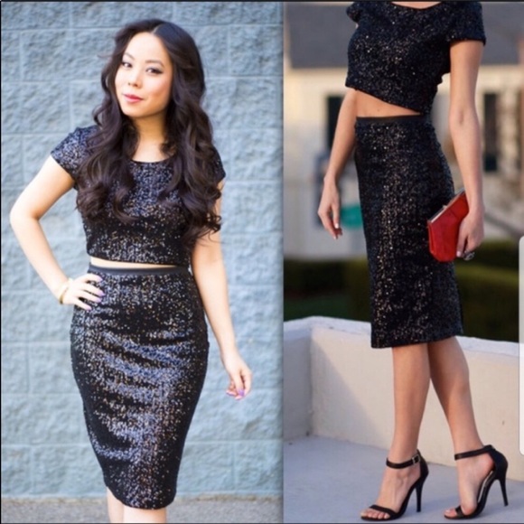 Express Dresses & Skirts - Express Black Sequin Top And Skirt